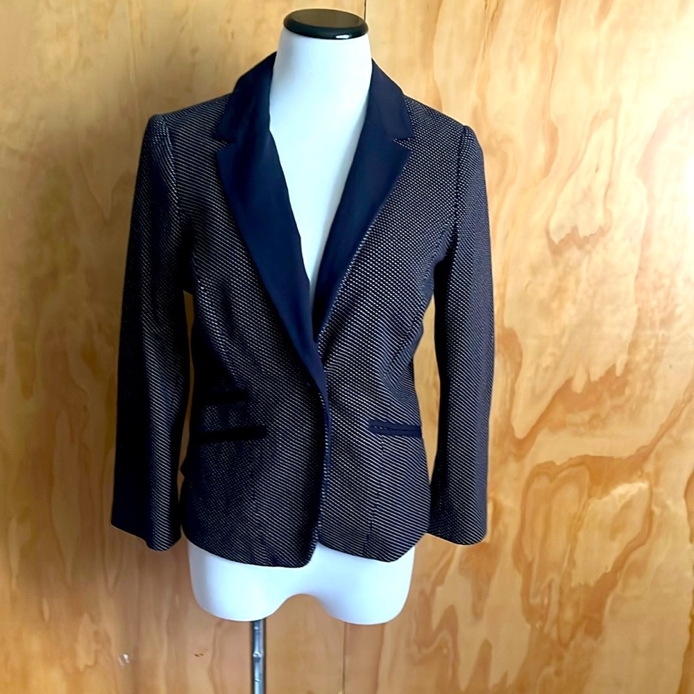NWOT The Limited Navy polka dot blazer with red lined sleeves.